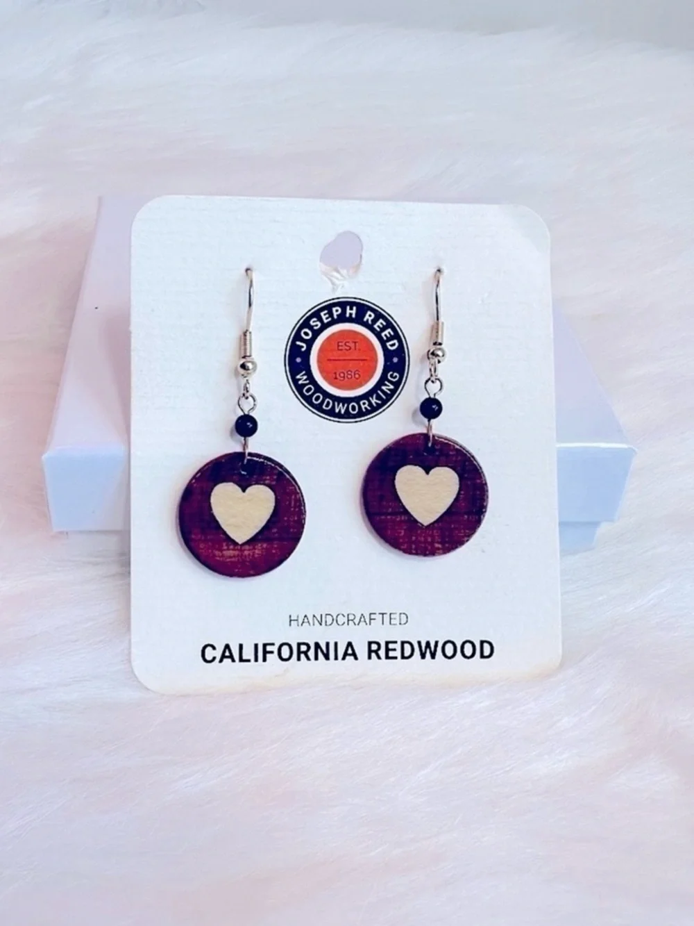 Joseph Reed California Redwood Heart Drop Earrings - Brown & Cream